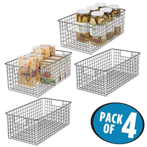 Great mdesign farmhouse decor metal wire food organizer storage bin basket with handles for kitchen cabinets pantry bathroom laundry room closets garage 16 x 9 x 6 in 4 pack graphite gray