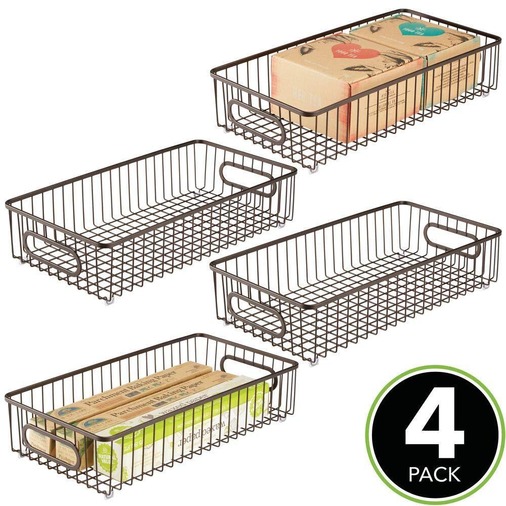 Save on mdesign extra long household metal drawer organizer tray storage organizer bin basket built in handles for kitchen cabinets drawers pantry closet bedroom bathroom 8 wide 4 pack bronze