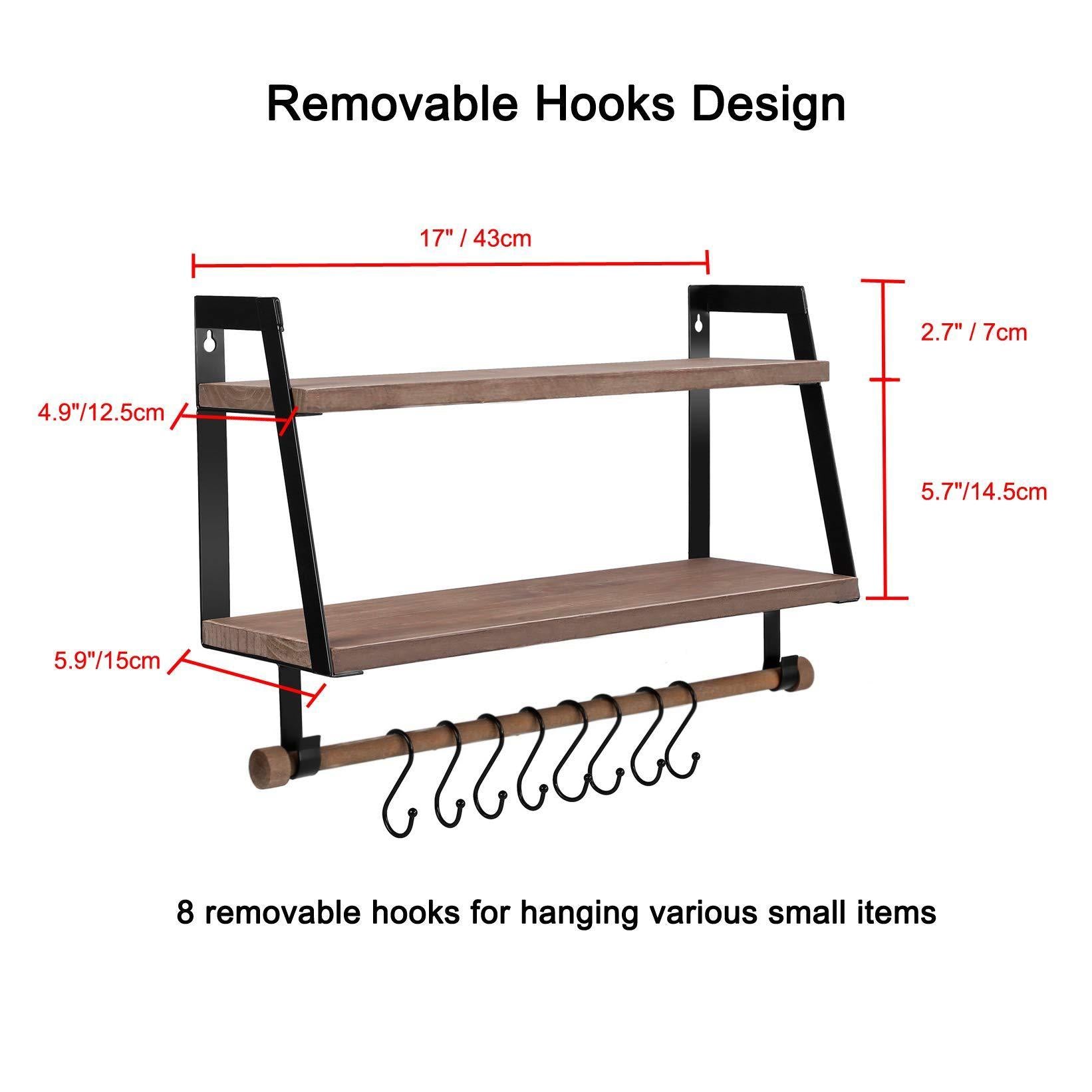 Shop here halcent wall shelves wood storage shelves with towel bar floating shelves rustic 2 tier bathroom shelf kitchen spice rack with hooks for bathroom kitchen utensils