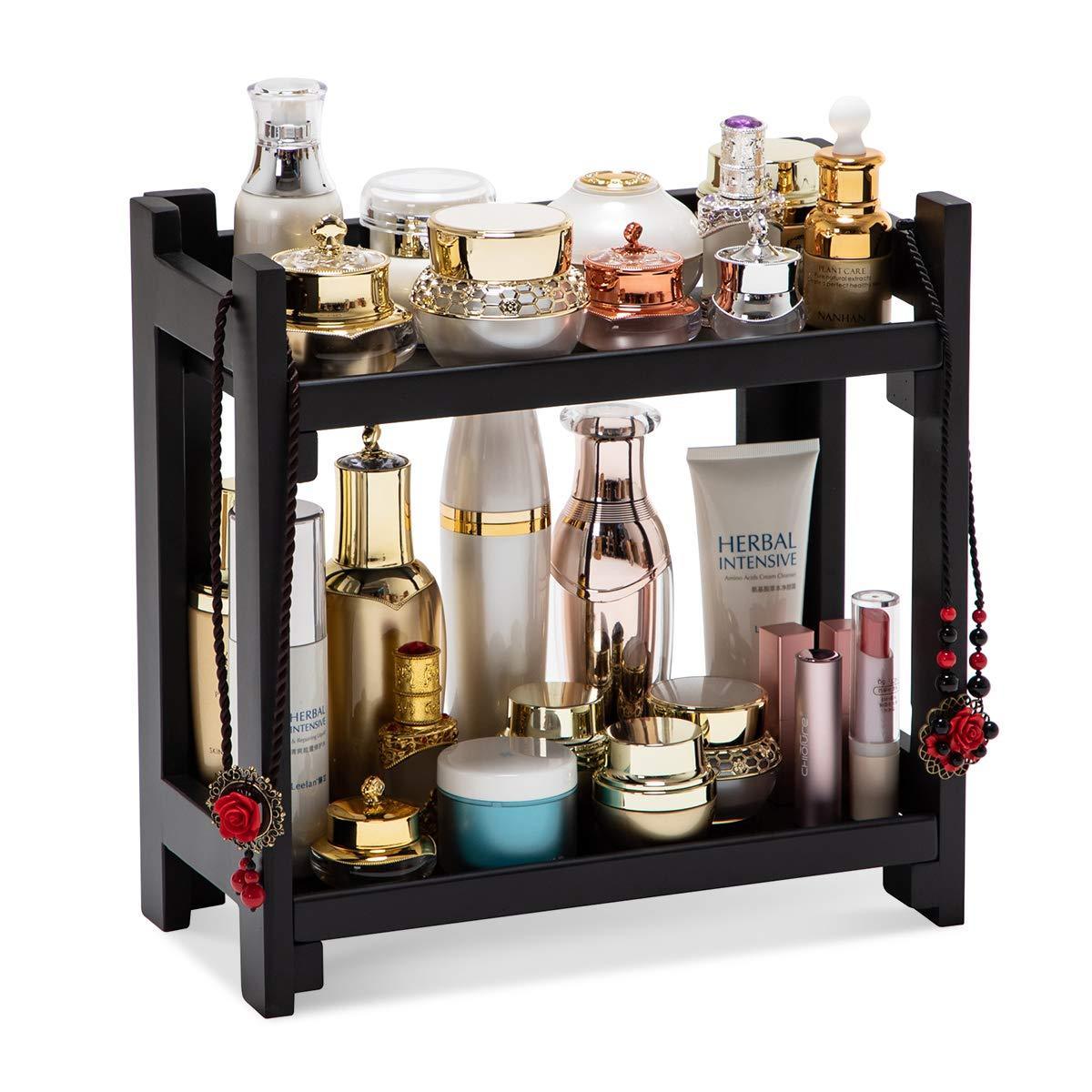 Buy now gobam cosmetic organizer multi function vanity makeup organizer holder for bathroom assemble easily no screws black bamboo