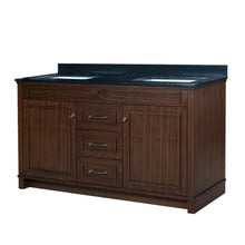 Load image into Gallery viewer, Organize with maykke abigail 60 bathroom vanity set in birch wood american walnut finish double brown cabinet with countertop backsplash in black granite and ceramic undermount sink in white ysa1376001
