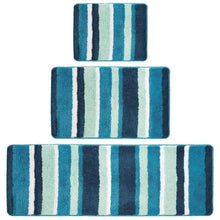 Load image into Gallery viewer, Best mdesign soft microfiber polyester spa rugs for bathroom vanity tub shower water absorbent machine washable plush non slip rectangular accent rug mat striped design set of 3 sizes teal blue