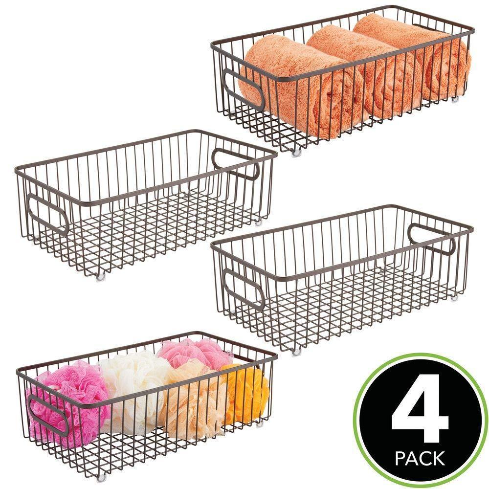 Buy now mdesign metal bathroom storage organizer basket bin farmhouse wire grid design for cabinets shelves closets vanity countertops bedrooms under sinks large 4 pack bronze