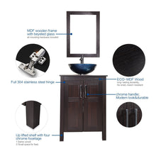 Load image into Gallery viewer, Top elecwish usba20090 usba20077 bathroom vanity and sink combo stand cabinet and tempered blue glass vessel sink orb faucet and pop up drain mirror mounting ring