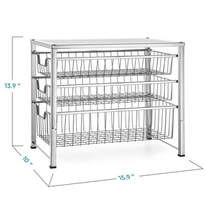 Purchase bextsware cabinet basket organizer with 3 tier wire grid sliding drawer multi function stackable mesh storage organizer for kitchen counter desktop bathroom under sinkchrome
