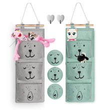 Load image into Gallery viewer, Save aitsite 2 pcs wall hanging storage bag cartoon over the door closet organizer linen fabric organizer with 3 semicircular pockets for bedroom bathroom kitchen cyan grey
