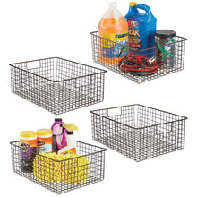 Load image into Gallery viewer, Best seller  mdesign large farmhouse decor metal wire garage home organizer storage bin basket for cabinets shelves countertops bathroom bedroom kitchen laundry room closet 16 long 4 pack bronze