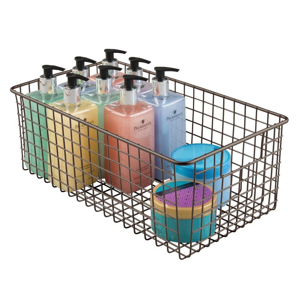 Top mdesign farmhouse decor metal wire bathroom organizer storage bin basket for cabinets shelves countertops bedroom kitchen laundry room closet garage 16 x 9 x 6 in 4 pack bronze