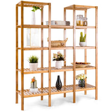 Load image into Gallery viewer, Featured costway bamboo utility shelf bathroom rack plant display stand 5 tier storage organizer rack cube w several cell closet storage cabinet 12 pots