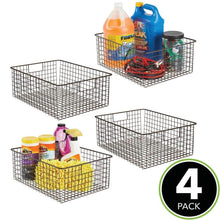 Load image into Gallery viewer, Cheap mdesign large farmhouse decor metal wire garage home organizer storage bin basket for cabinets shelves countertops bathroom bedroom kitchen laundry room closet 16 long 4 pack bronze
