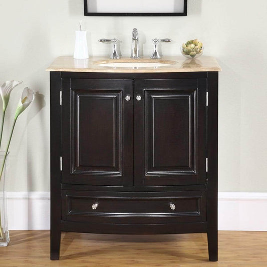 Discover the silkroad exclusive hyp 0709 t uic 32 travertine stone top single sink bathroom vanity with furniture cabinet 32 dark wood