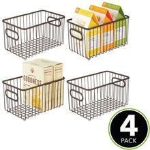 Load image into Gallery viewer, Buy now mdesign metal farmhouse kitchen pantry food storage organizer basket bin wire grid design for cabinets cupboards shelves countertops closets bedroom bathroom 10 long 4 pack bronze