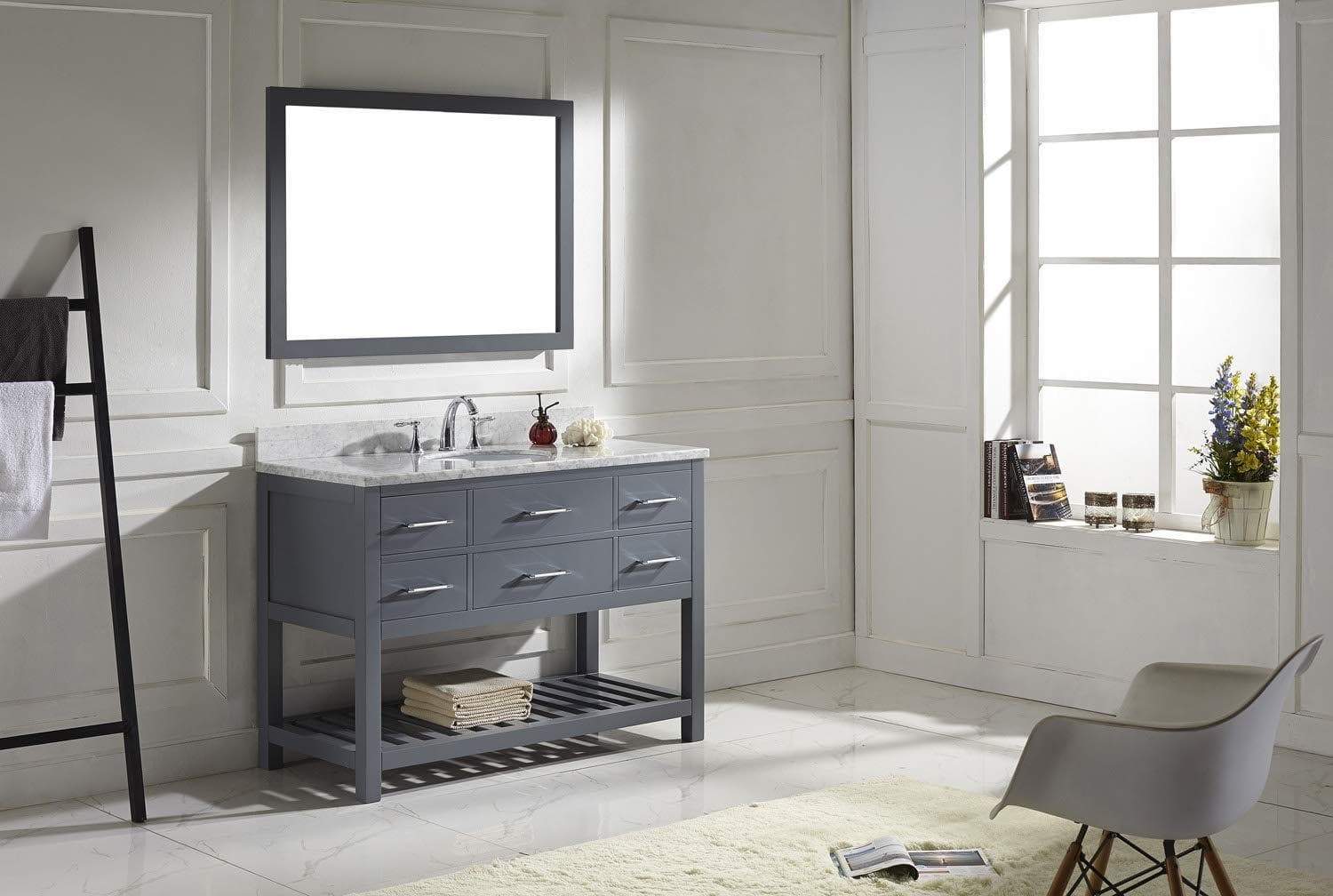 Storage virtu usa caroline estate 48 inch single sink bathroom vanity set in grey w round undermount sink italian carrara white marble countertop no faucet 1 mirror ms 2248 wmro gr