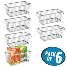 Load image into Gallery viewer, Order now mdesign household stackable metal wire storage organizer bin basket with built in handles for kitchen cabinets pantry closets bedrooms bathrooms 12 5 wide 6 pack silver
