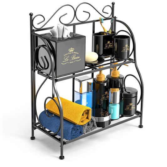 Shop here f color bathroom countertop organizer 2 tier collapsible kitchen counter spice rack jars bottle shelf organizer rack black