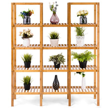Load image into Gallery viewer, Heavy duty costway bamboo utility shelf bathroom rack plant display stand 5 tier storage organizer rack cube w several cell closet storage cabinet 12 pots