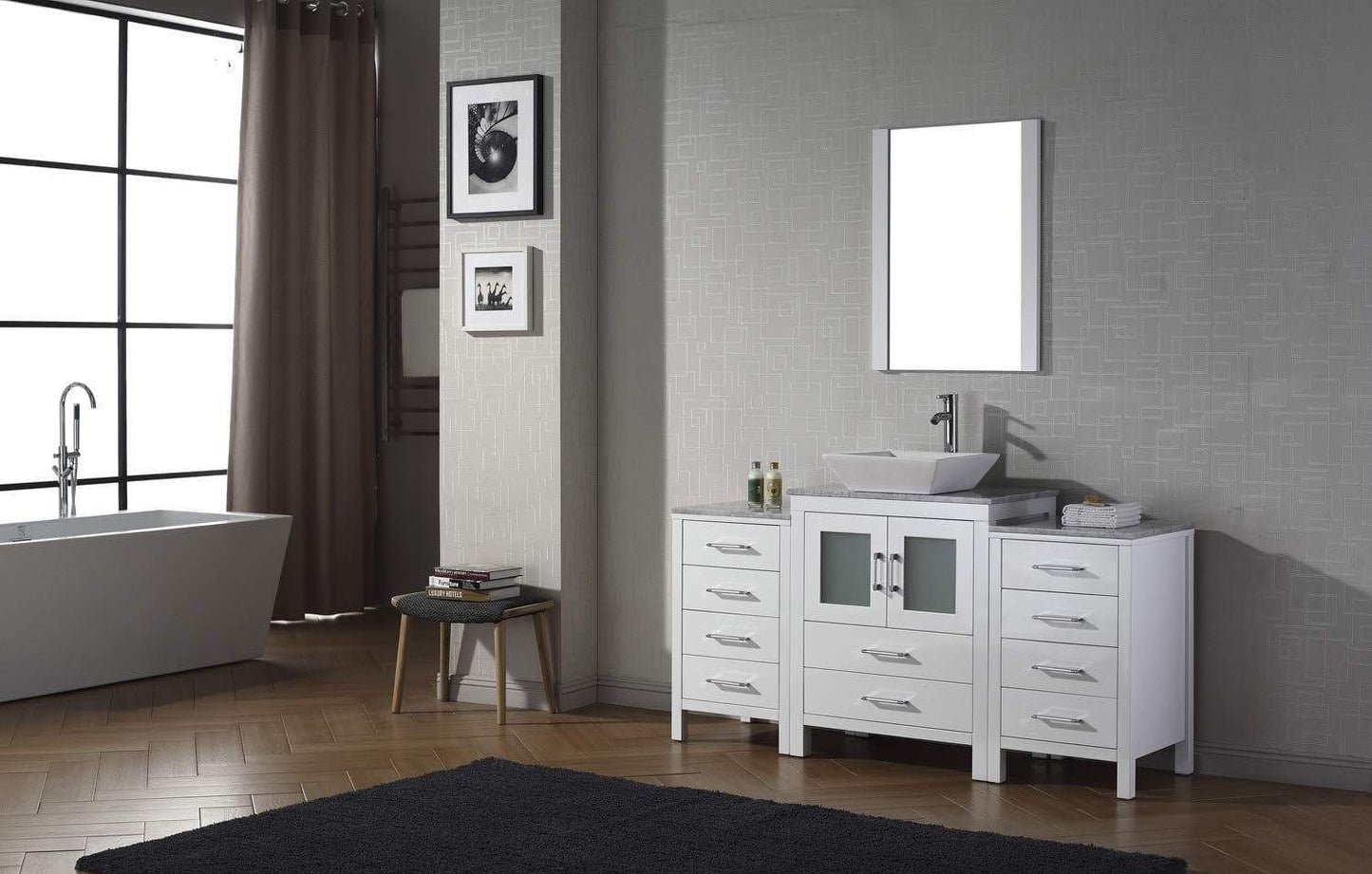 Budget virtu usa dior 60 inch single sink bathroom vanity set in white w square vessel sink italian carrara white marble countertop single hole polished chrome 1 mirror ks 70060 wm wh