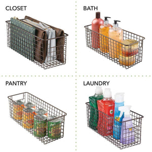 On amazon mdesign bathroom metal wire storage organizer bin basket holder with handles for cabinets shelves closets countertops bedrooms kitchens garage laundry 16 x 6 x 6 4 pack bronze
