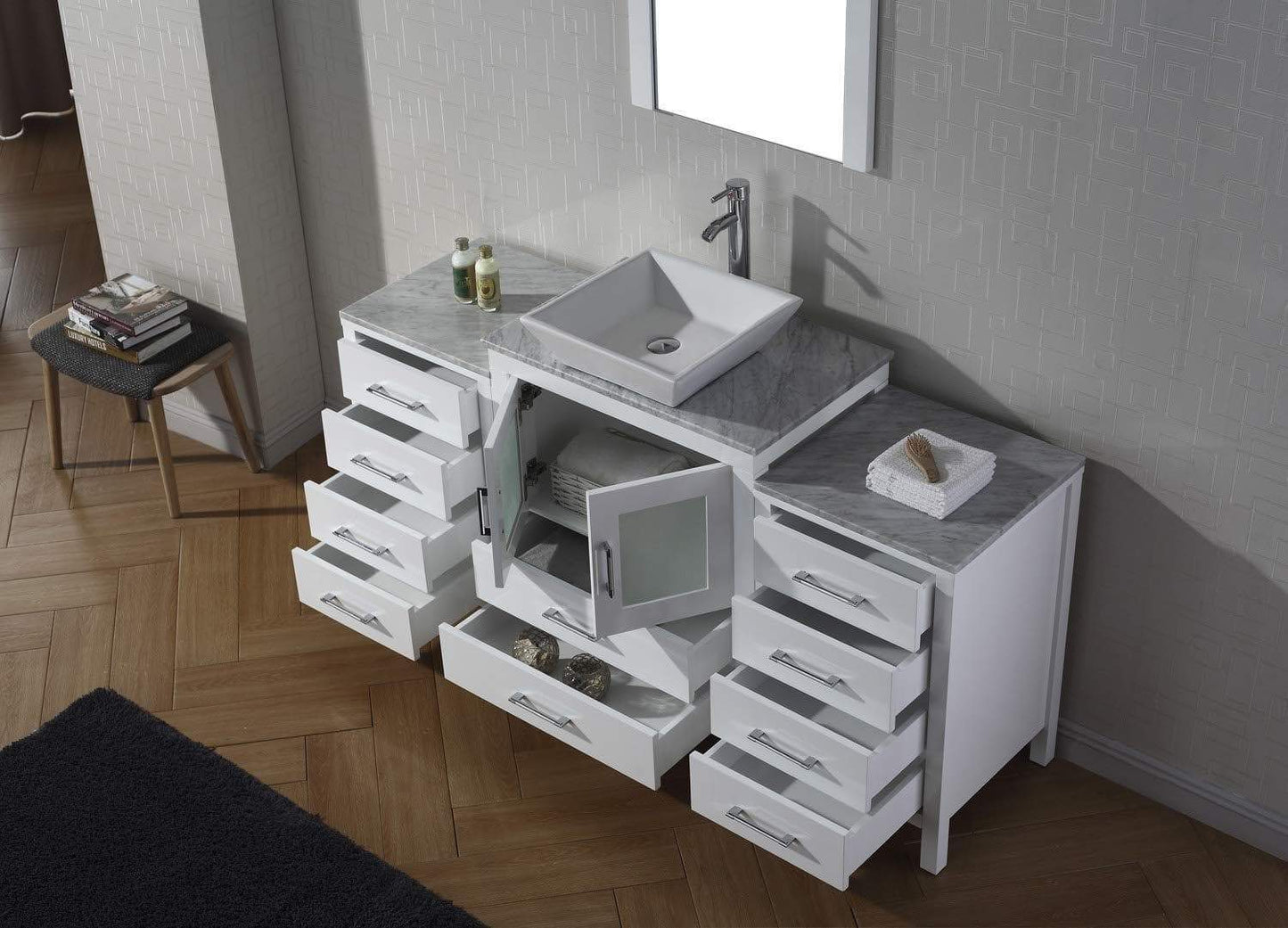 Buy now virtu usa dior 60 inch single sink bathroom vanity set in white w square vessel sink italian carrara white marble countertop single hole polished chrome 1 mirror ks 70060 wm wh