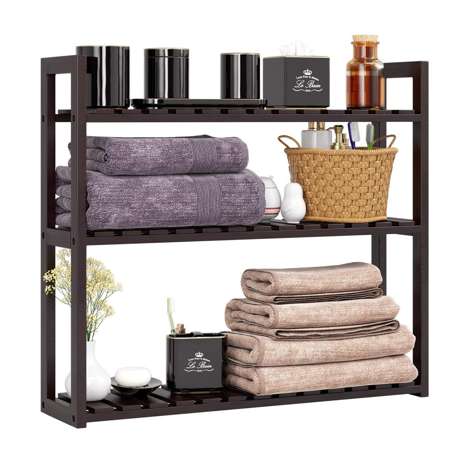 Top homfa bamboo shelf 3 tier utility storage organizer adjustable layer rack bathroom towel shelves multifunctional kitchen living room holder wall mounted retro color