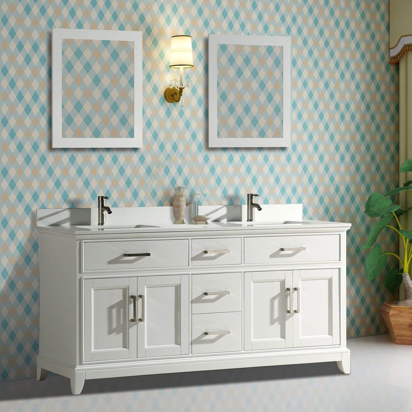 Buy now vanity art 72 inch double sink bathroom vanity set super white phoenix stone soft closing doors undermount rectangle sinks with two free mirror va1072 dw