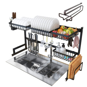Over Sink Dish Drying Rack - Kitchen Organizer and Dish Drainer with 7 Interchangeable Racks and Caddies - Plus Bonus Wine Glass Rack That Mounts to Cabinetry