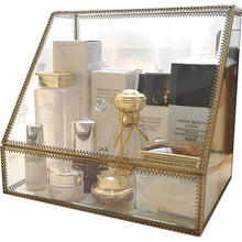 Load image into Gallery viewer, Select nice hersoo large cosmetics makeup organizer transparent bathroom accessories storage glass display with slanted front open lid cosmetic stackable holder for makeup brushes perfumes skincare