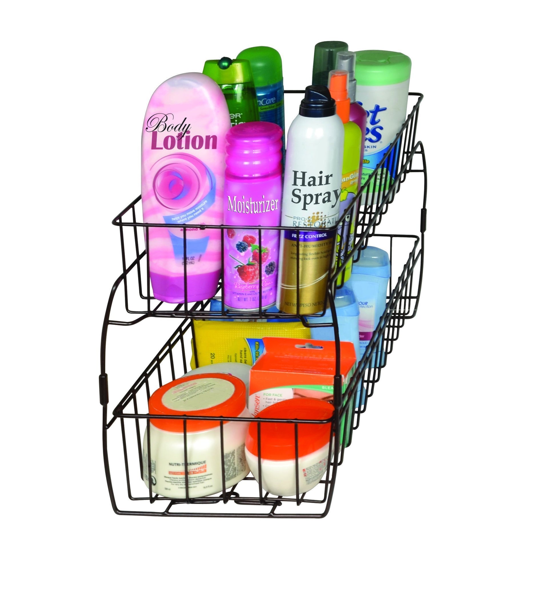 Save smart design 2 tier stackable pull out baskets sturdy wire frame design rust resistant vinyl coat for pantries countertops bathroom kitchen 18 x 11 75 inch bronze