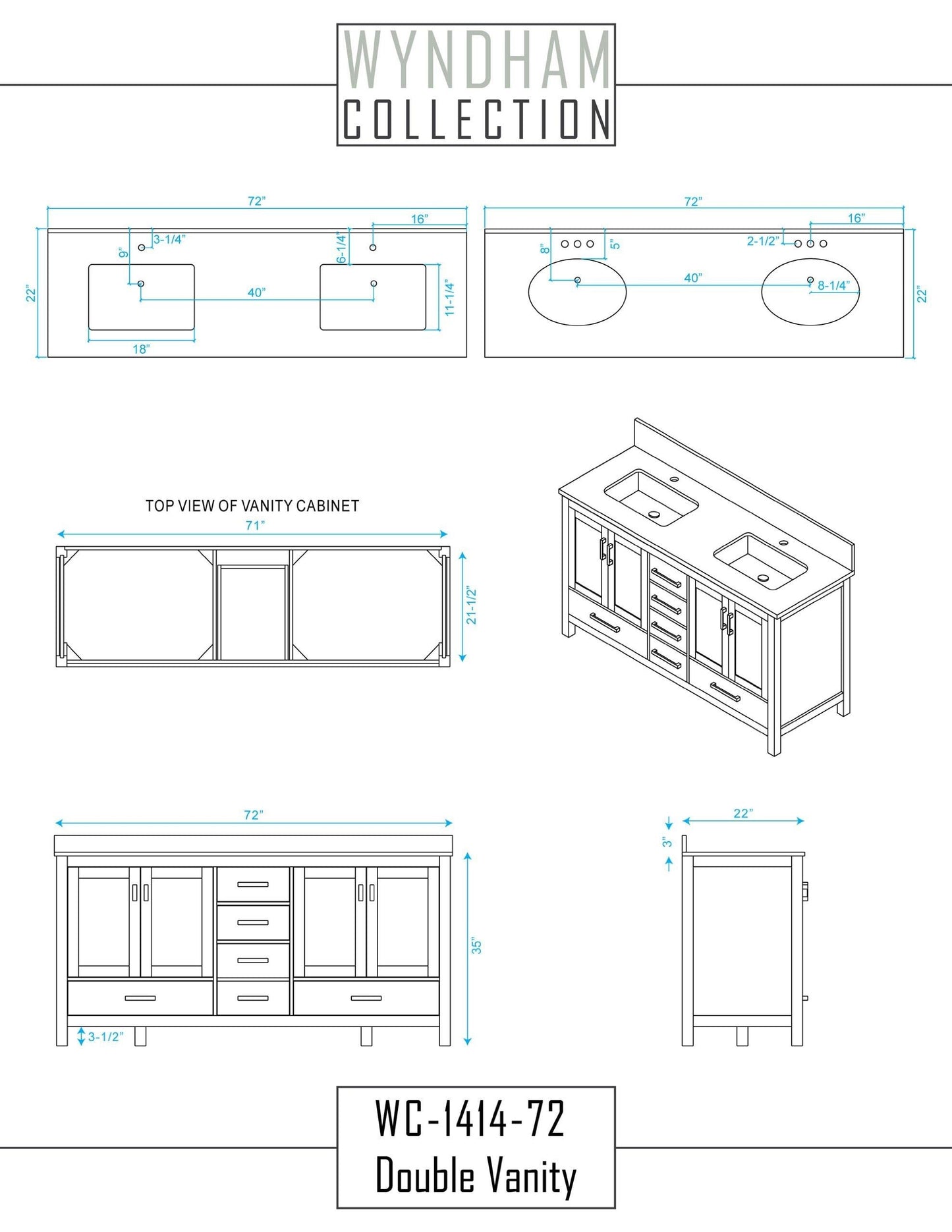 Latest wyndham collection sheffield 72 inch double bathroom vanity in white white carrera marble countertop undermount square sinks and 24 inch mirrors