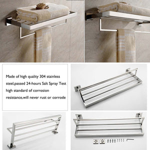 On amazon deluxe 24 inch 304 stainless steel bathroom dual layers towel bar shelves holder chrome polishing mirror polished wall mounted