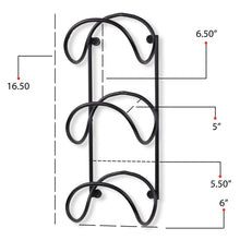 Load image into Gallery viewer, Storage wallniture wrought iron metal towel rack solid quality wall mountable for bathroom storage large enough to fit rolled bath beach towels black set of 2