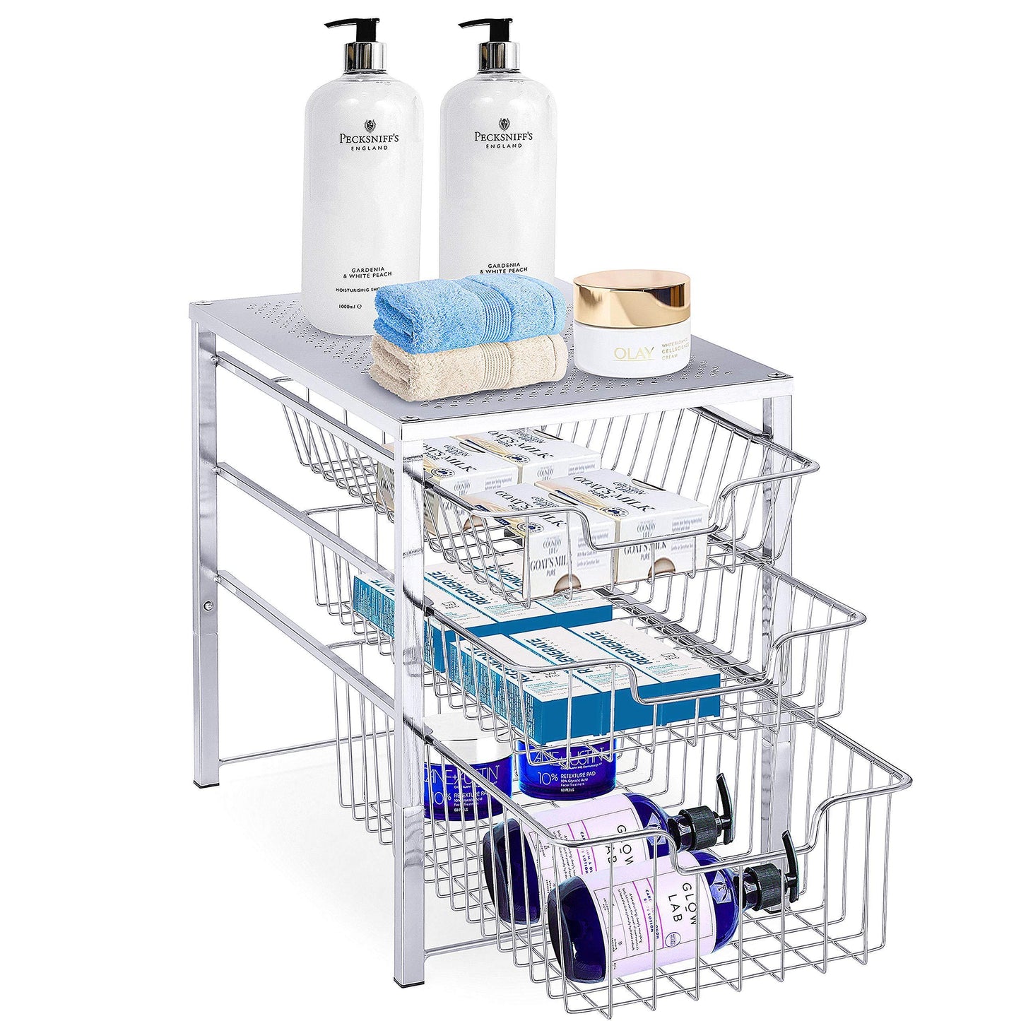 Explore simple trending 3 tier under sink cabinet organizer with sliding storage drawer desktop organizer for kitchen bathroom office stackbale chrome